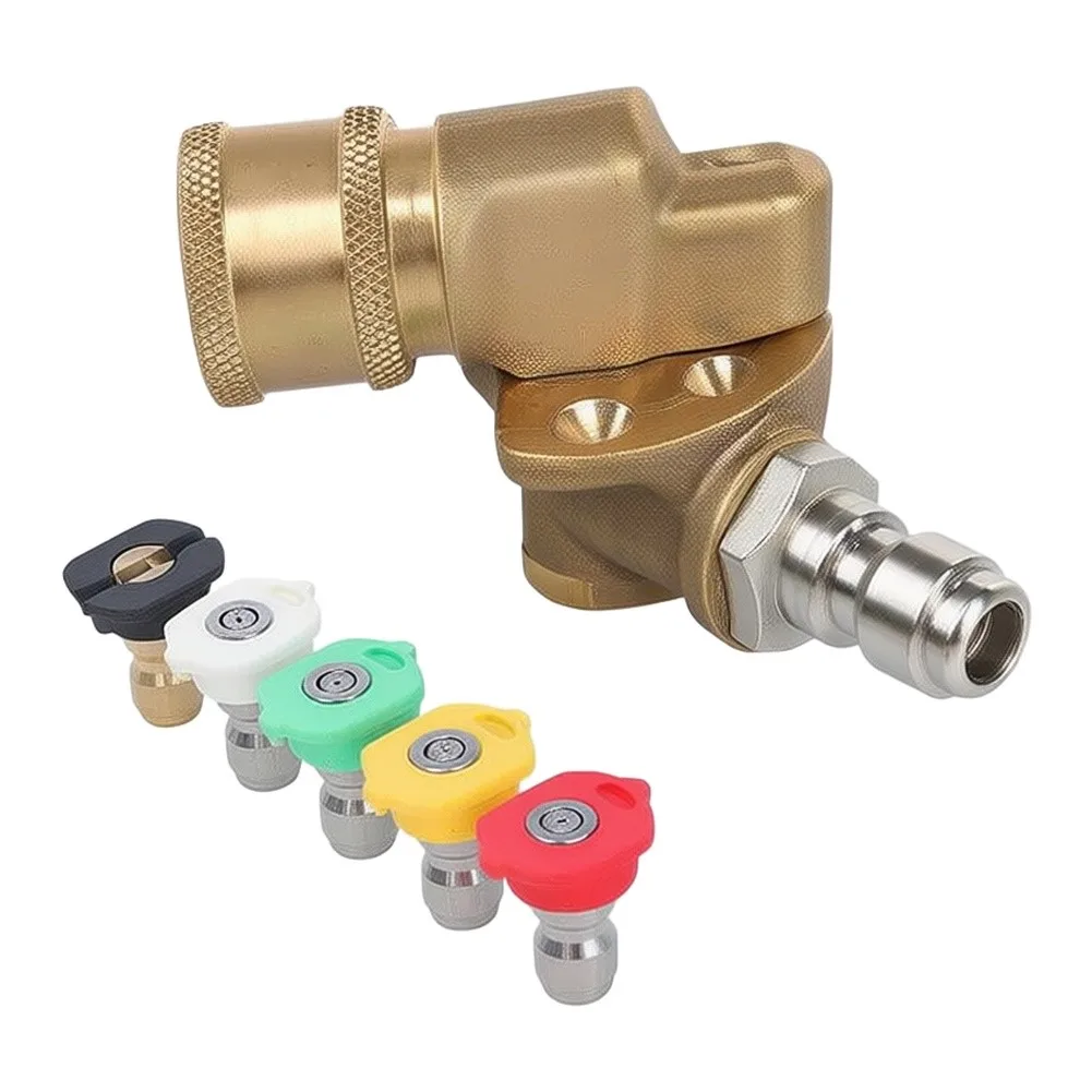 1pc Pressure Washer Swivel Coupling With 5 Interchangeable Spray Nozzle Tips 4500 PSI 1/4 Inch Female Quick Connector