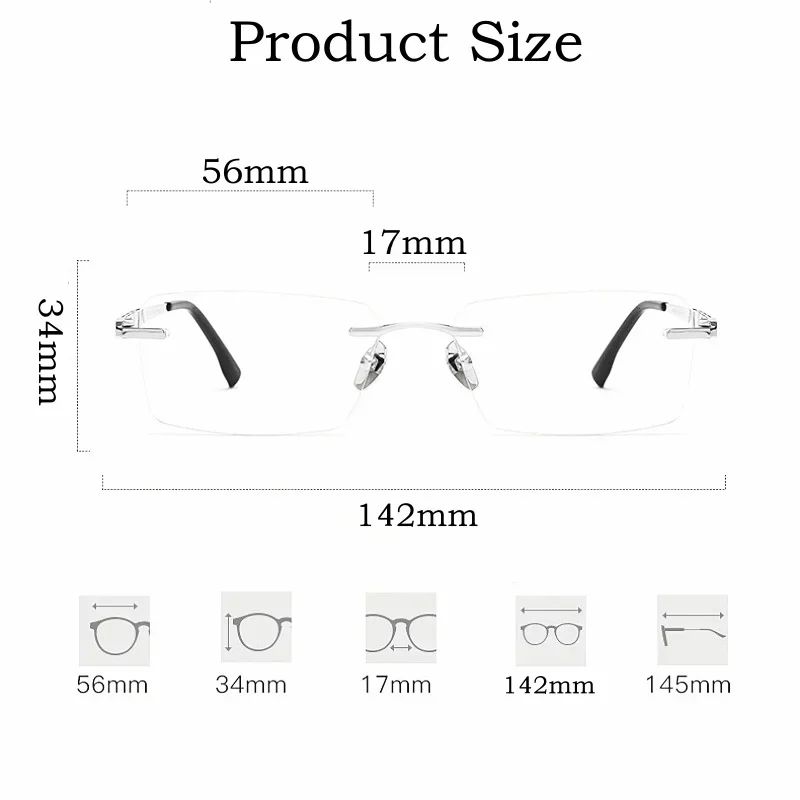 Progressive Prescription Glasses Custom Myopia Optical Lenses Eyewear Men Rimless Eyeglasses Women Titanium Frames F91092T