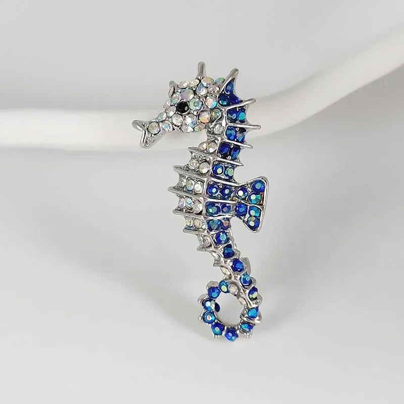 1Pc Seahorse Brooch Men's Creative Design Rhinestone Alloy Suit Brooch Women's Dress Backpack Brooch Party Jewelry Gift