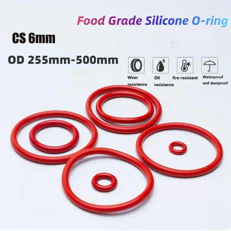 

1PCS Thickness 6mm Silicone O RING OD 255mm-500mm O-Ring VMQ Gasket Seal ORing Red Rubber Seals Gaskets