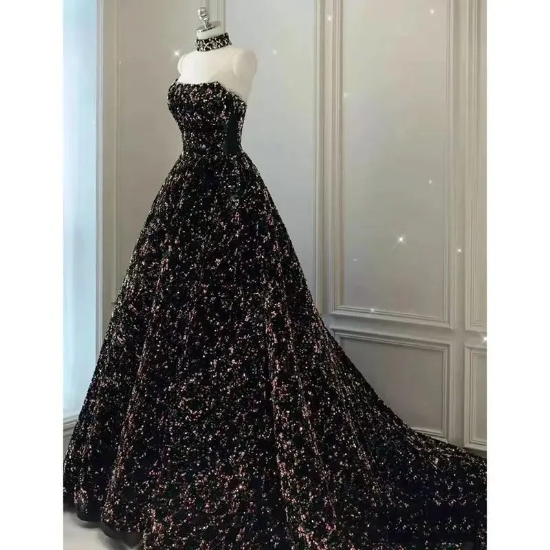 Plus Size Evening Dresses Woman Elegant Sequined Black Luxury Prom Dresses Formal Party Gown Dress