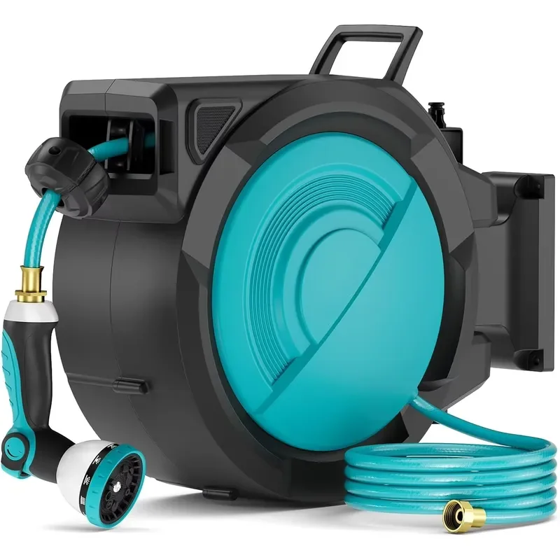 150 ft Heavy Retractable Garden Hose Reels Self Retracting Wall Mount Hose Reel Automatic Recoil Storage