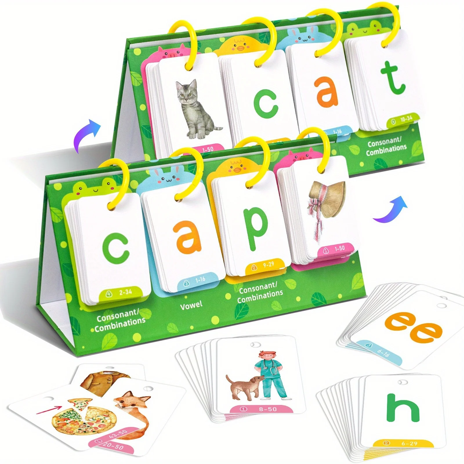 

129Pcs CVC Word Flip Chart Double-Sided Word Flashcards Kids Sight Words Games Activity Educational Learning Tool for School