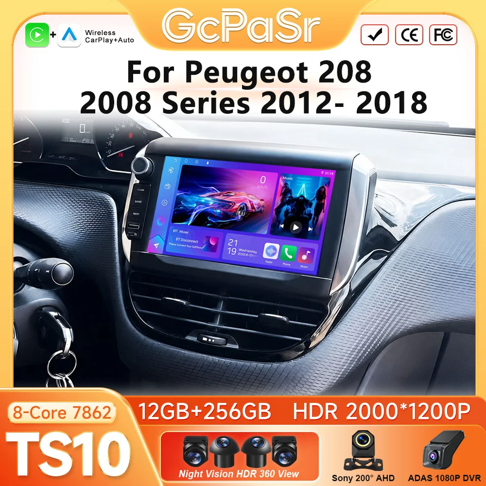 Android Auto para Peugeot 208 2008 Serie 2012-2018 Radio de coche Pantalla CarPlay Multimedia automotriz GPS Navegación Android 16