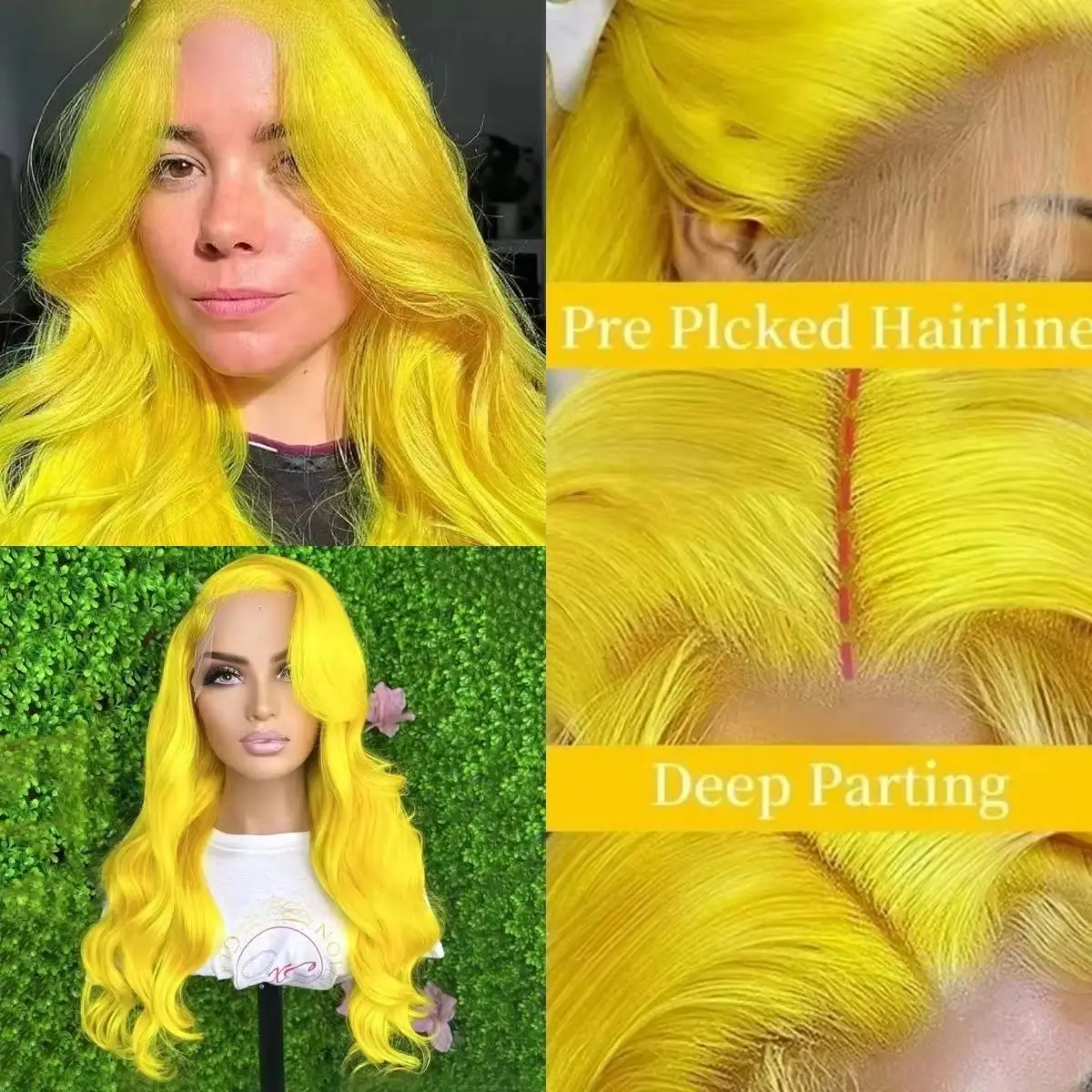 Yellow Body Wave Wig Lace Front Long Wave Wigs for Women Synthetic Lace Front Wig Heat Resistant Fiber Hair Daily Party Cos Use