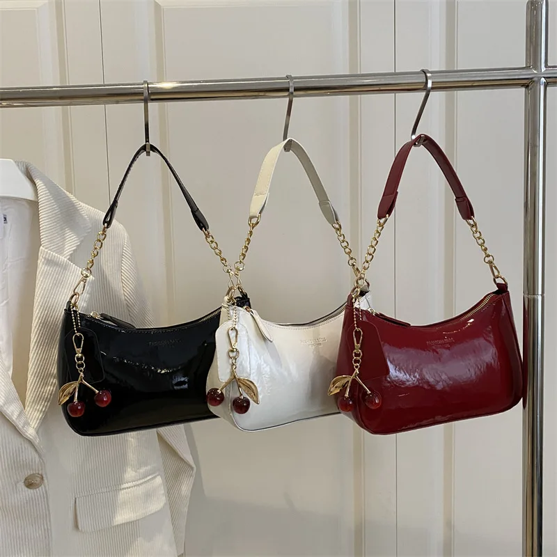 

New trendy stylish solid color fashion textured women's shoulder handbag underarm bag with a glossy finish and large capacity