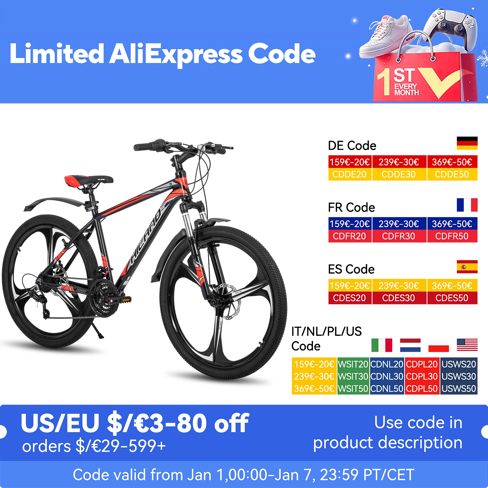 Hiland Mountain Bike,Shimano 21 Speeds Drivetrain,Aluminum Frame 26 Inch Wheels, with Disc-Brake for Men Women Men's MTB Bicycle