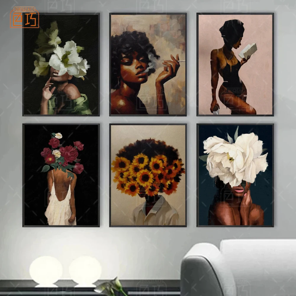 Classic Abstract Wall Art Beautiful Black Sexy Women Head Flower HD Canvas Print Poster Home Living Room Bedroom Decoration