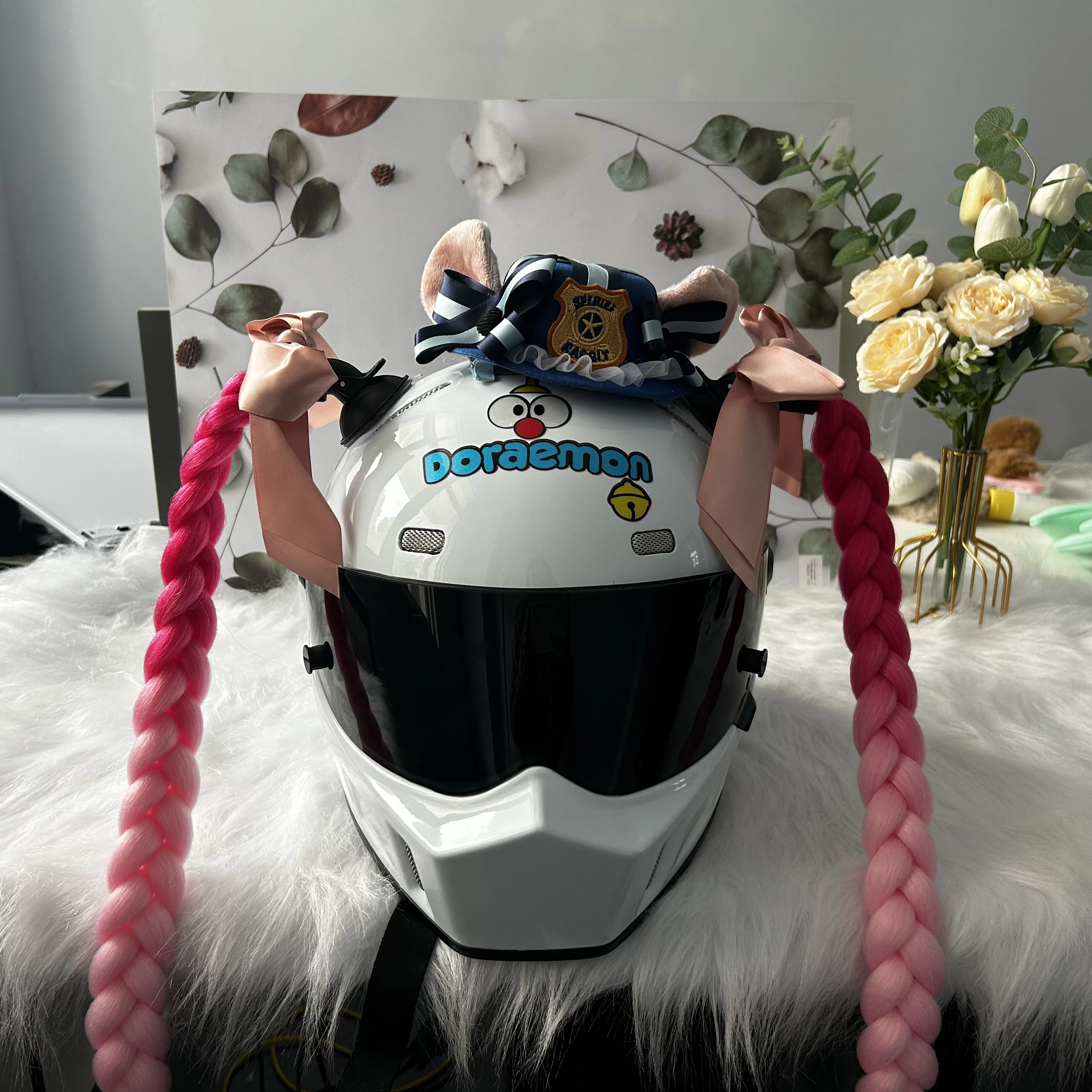 

Super Cute Helmet Accessory With Two Braids And Two Bows As Well As A Rabbit Hat Cool Helmet Decoration For Both Men And Women