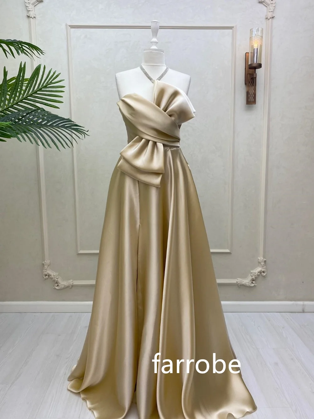 Customized Fashion Pleat Bow A-line V-neck Long Dresses Evening Dresses Classic Exquisite Modern Style Pastrol Unisex Chinese St