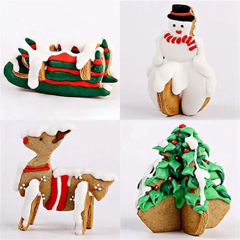 BHTS-54Pcs 3D Gingerbread House Stainless Steel Christmas Scenario Cookie Cutters Set Biscuit Mold Fondant Cutter Baking Tool