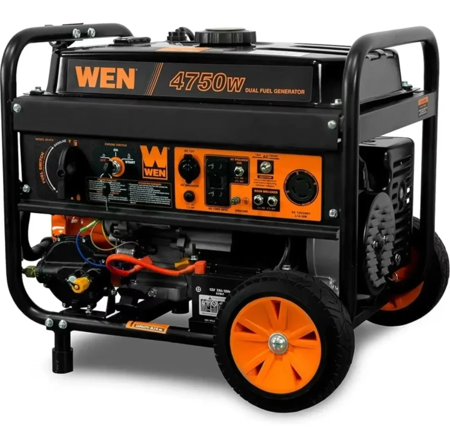 WEN DF475T Dual Fuel 120V/240V Portable Generator w/ Electric Start Transfer Switch Ready, 4750-Watt, CARB Compliant