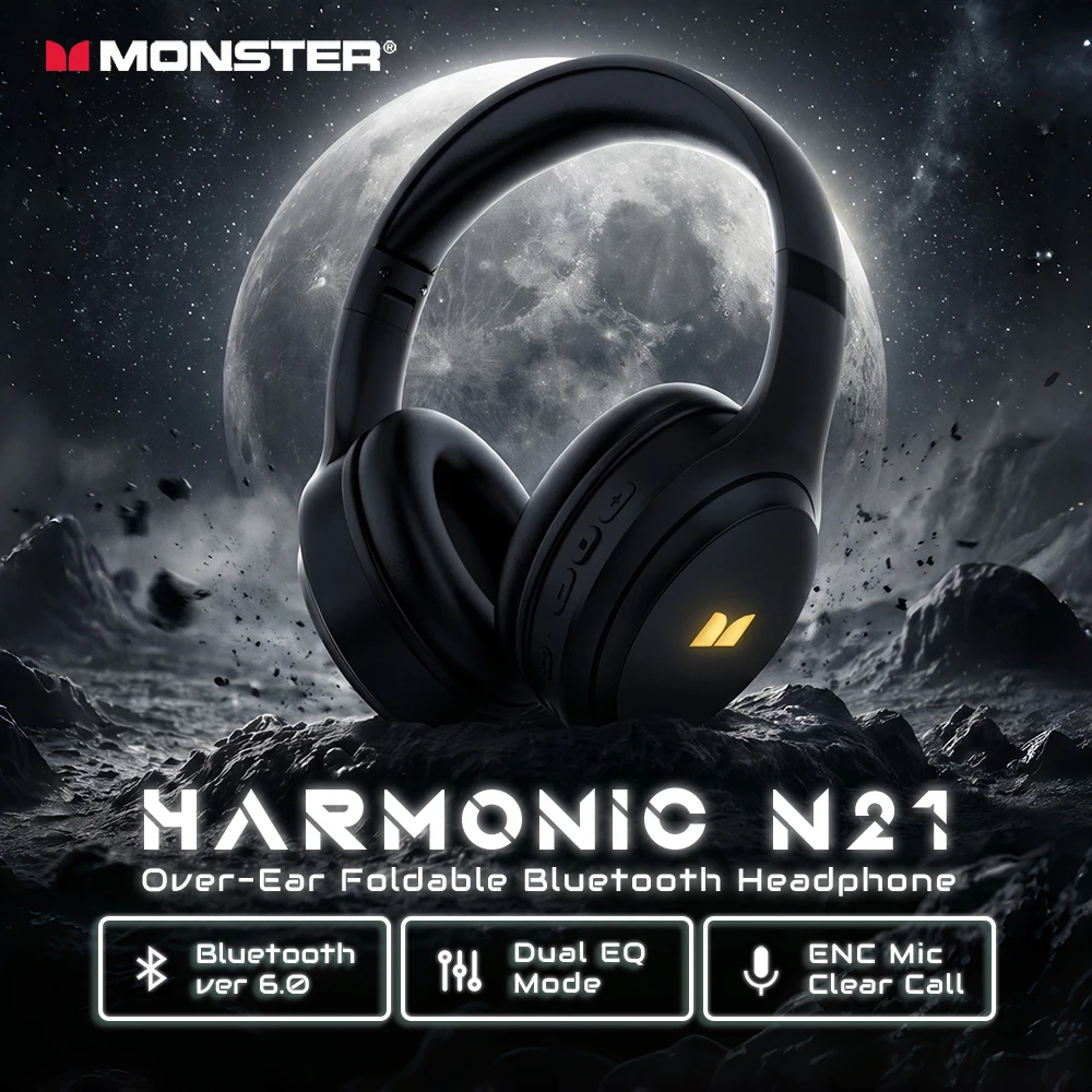 Auriculares Bluetooth 6.0 Monster Harmonic N21 con Modo EQ Dual, Sonido Estéreo Envolvente, Plegables, con Cable/Inalámbricos