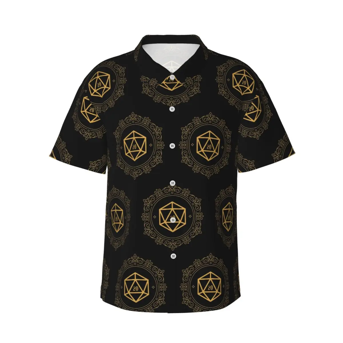 

Polyhedral D20 Dice Monogram Bronze Tabletop RPG Men's Shirts Hawaiian Short Sleeve Shirt Casual Button Tops for Summer Beach