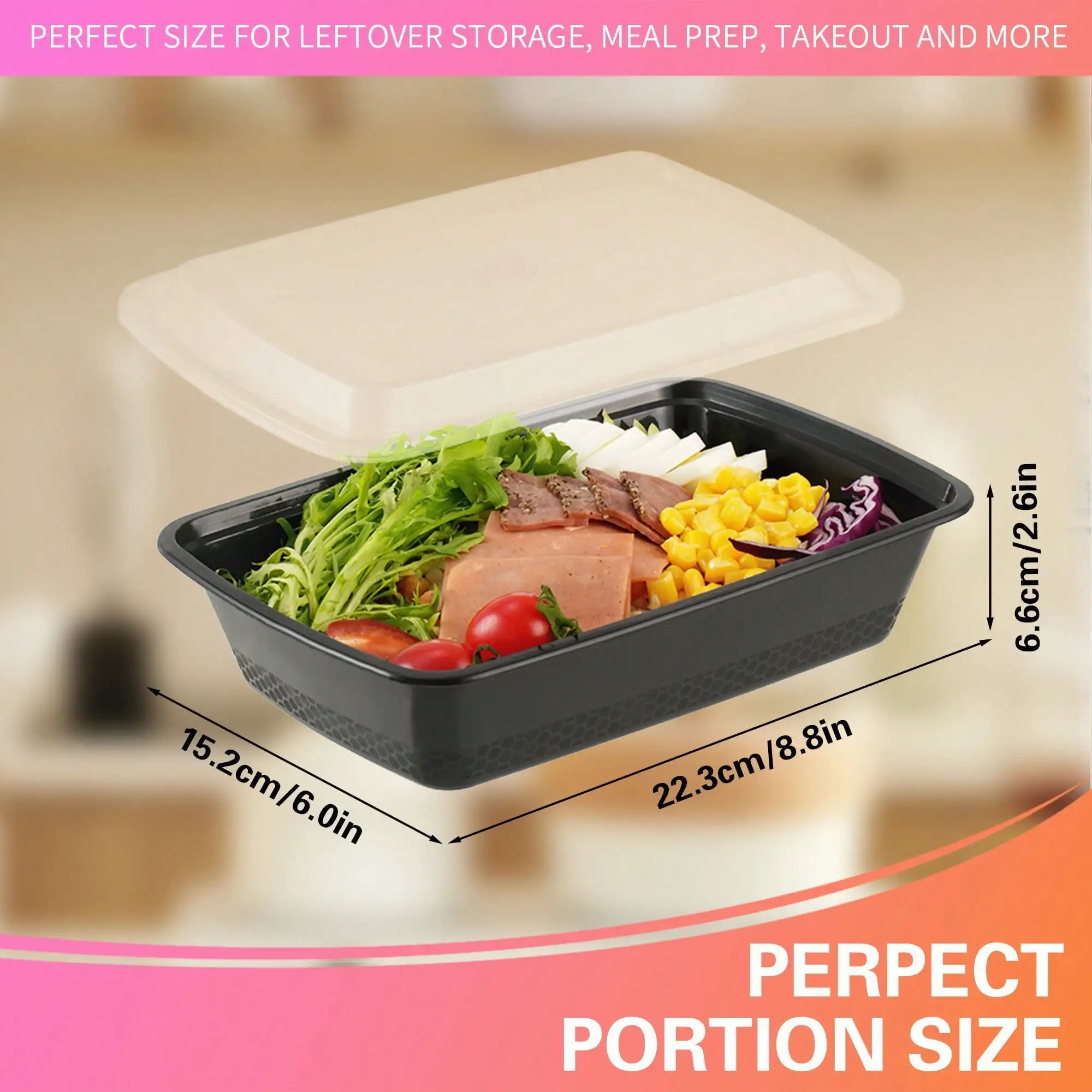 GXDOX 100pcs 38oz Black Rectangular Bento Box, Food Storage Containers With Lids, Disposable Plastic To Go Containers, Bento Box, Stackable, Leak-Proof, MicrowaveSafe, DishwasherSafe, Kitchen Organizers And Storage