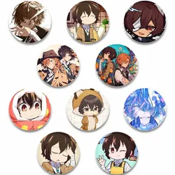 58mm Round Anime Brooches Cartoon Character Dazai Osamu Lapel Pins Cosplay Badges Backpack Clothes Bag Jewelry Accessories Gifts
