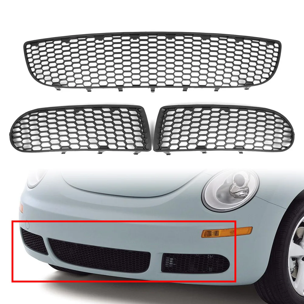 3Pcs Car Front Bumper Center Grille Fog Light Grill W/O Light Hole For VW Beetle 2005 2006 2007 2008 2009 2010