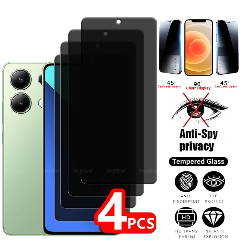 4Pcs For Redmi Note 13 4G Glass Redmi Note 13 4G Tempered Glass 9H HD Privacy Anti-Spy Screen Protector Redmi Note 13 4G 6.67