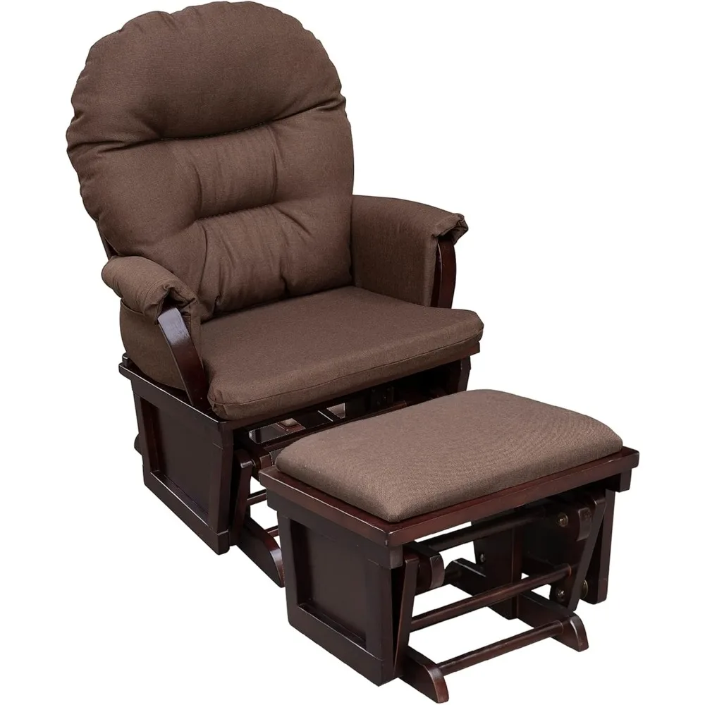 HOMCOM Nursery Glider Rocking Chair with Ottoman, Thick Padded Cushion Seating and Wood Base, Brown