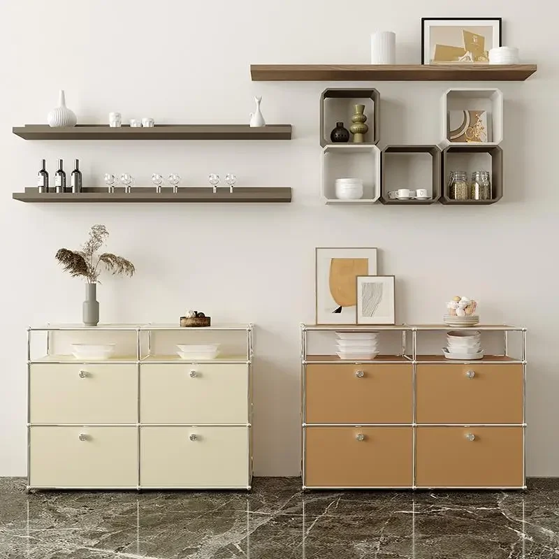 Module Sideboards Bedside Storage Organizer Cabinet Drawers Wood Stainless Steel Frame Locker TV Cabinet for Bedroom Living Room