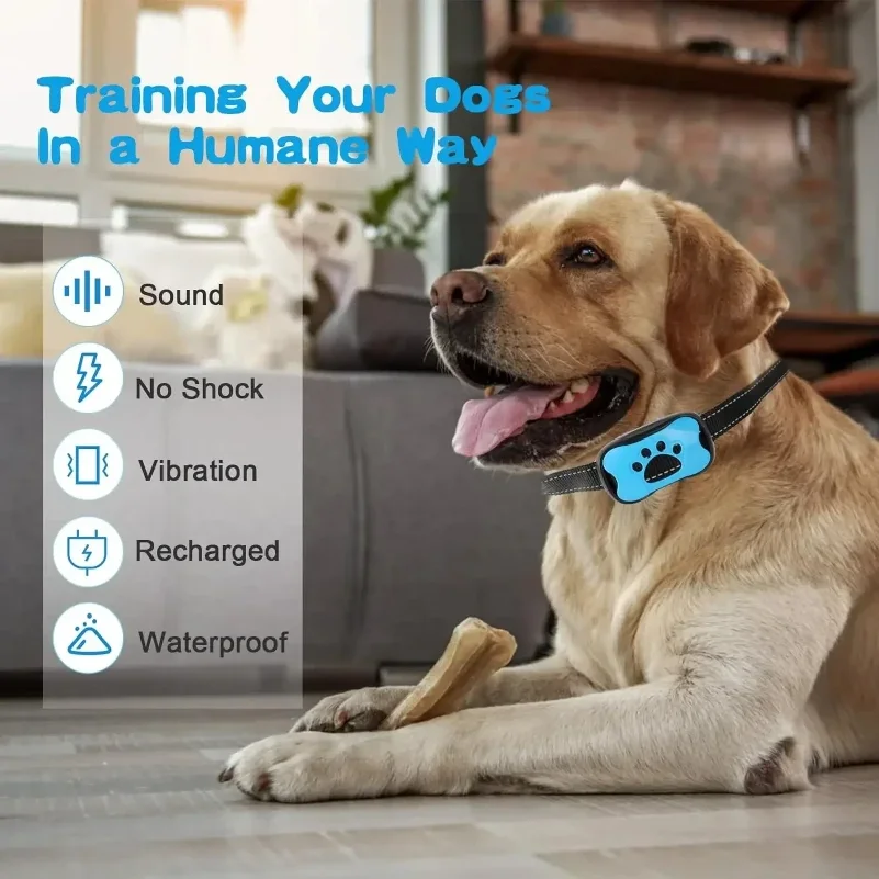 Pet Dog Anti Barking Device USB Rechargeable Dogs Training Collar Ultrasonic Stop Barking Vibration Anti Bark Collar view 2