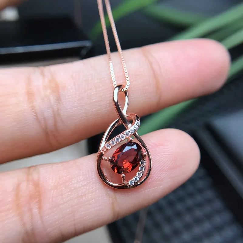 MeiBaPJ Real Natural Garnet Flower Pendant Necklace with Certificate 925 Solid Silver Red Stone Fine Charm Jewelry for Women