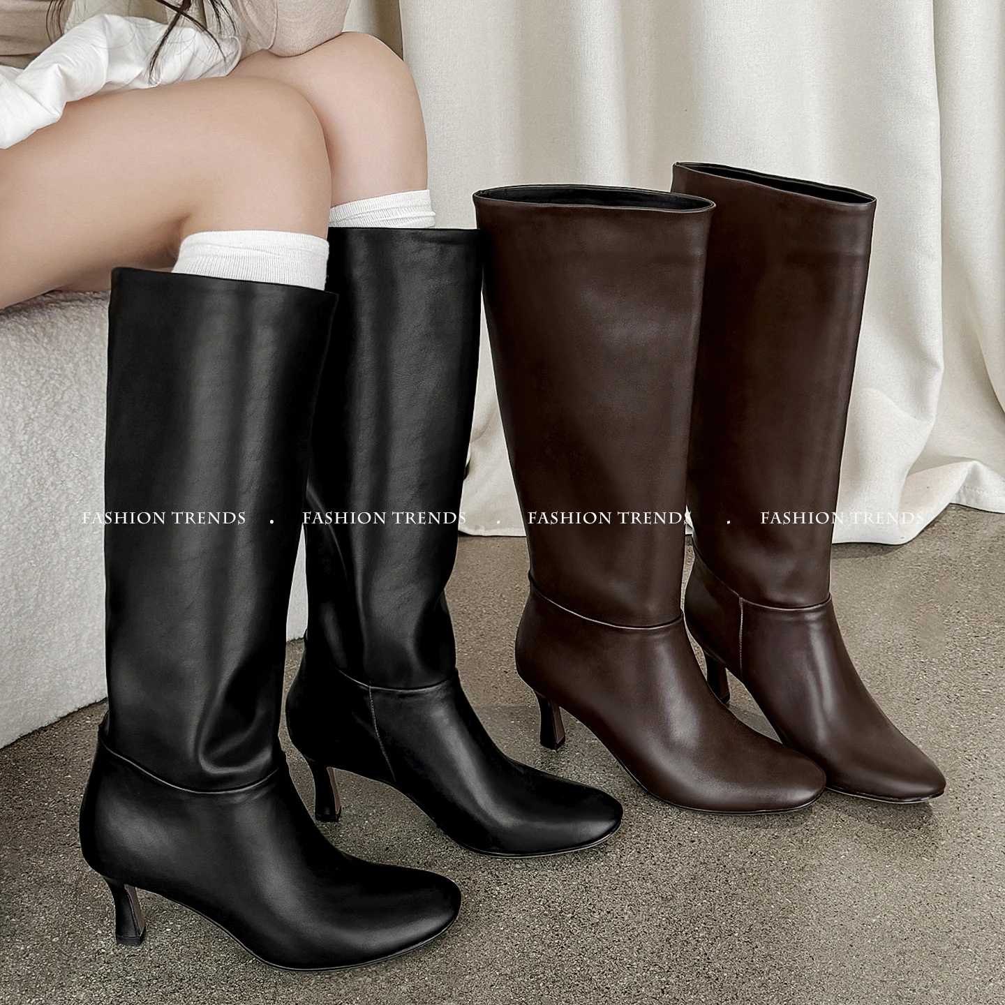2026 autumn winter women knee-high boots natural leather 22-25cm split leather+fabric+pigskin/plush round toe women long boots