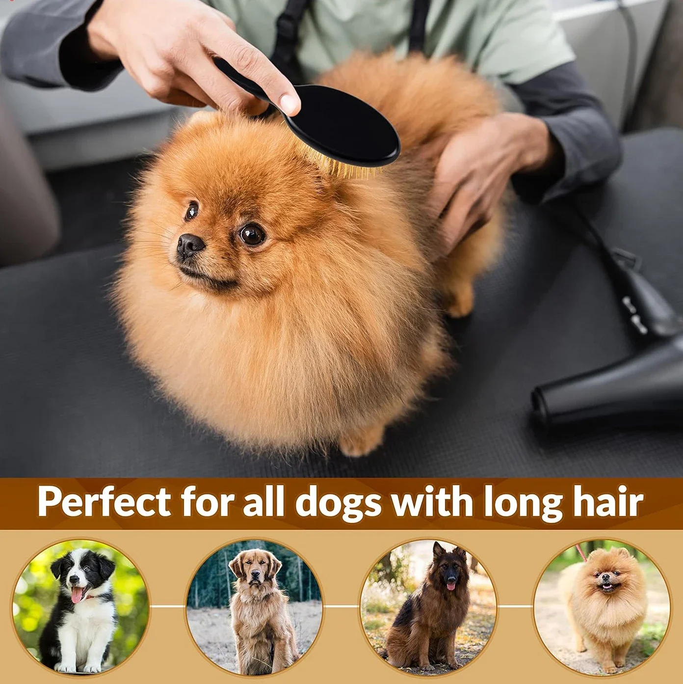 Pet Grooming Detangler Pin Dog Brush for Shedding & Removing Loose Fur, Lightweight Wood with Gold Plated Pins for Long Hair