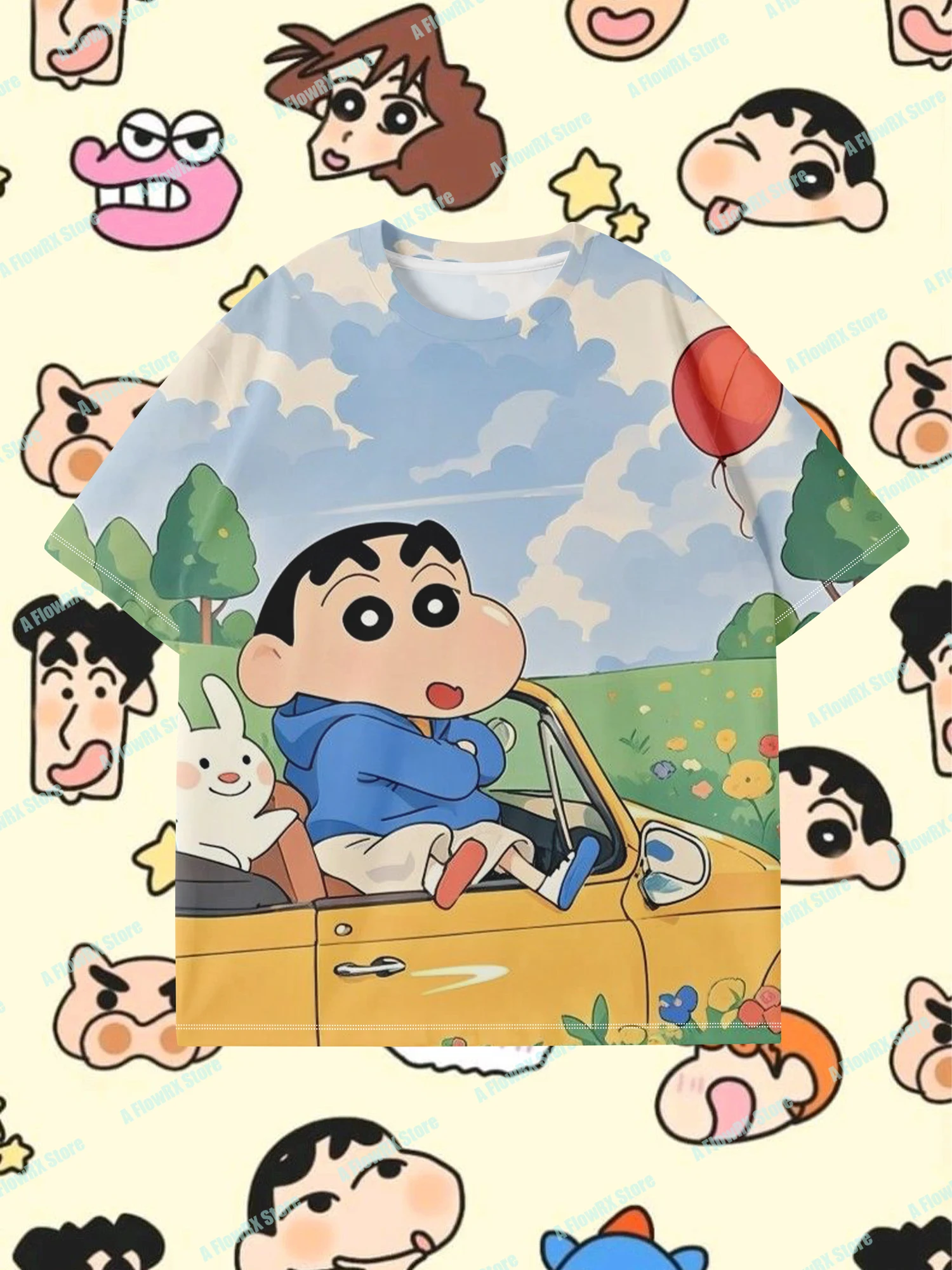 تي شيرت Crayon Shin Chan مطبوع ثلاثي الأبعاد مثالي للاستخدام الخارجي غير الرسمي مناسب للرجال والنساء والكبار والأطفال مريح للتنفس