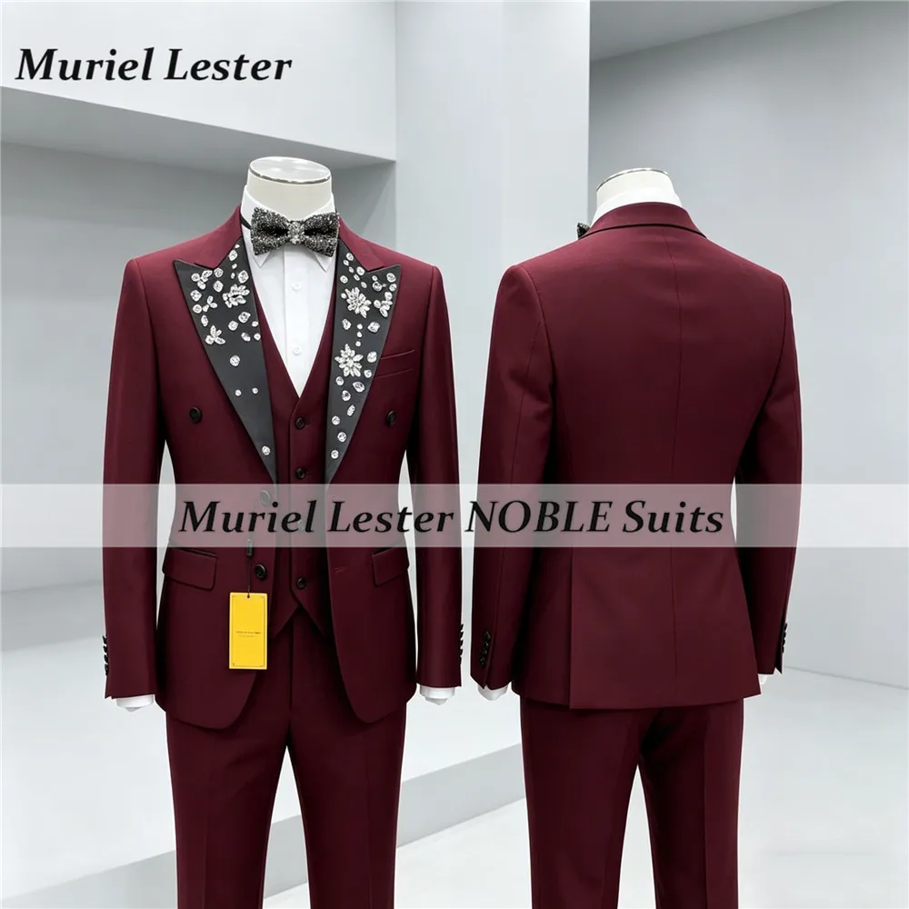 

Elegant Groom Wedding Suits Diamond Beaded Label Prom Blazer Custom Made trajes para hombre Man Business Party Tuxedo Attire