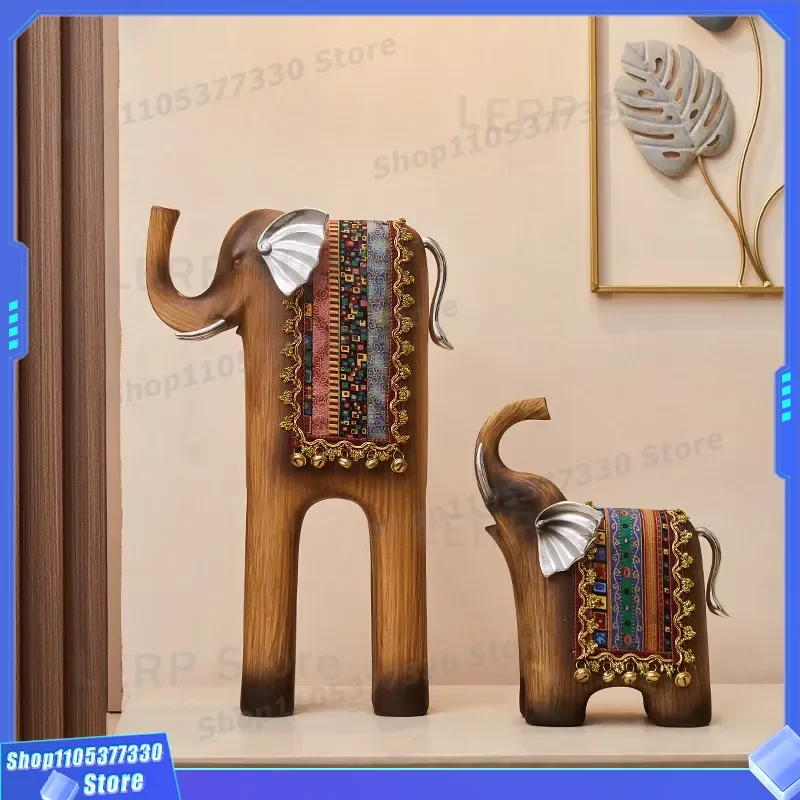 Chinese Imitation Wood Auspicious Elephant Desktop Ornament Home Office Living Room Decoration Handicraft Gift New Style New