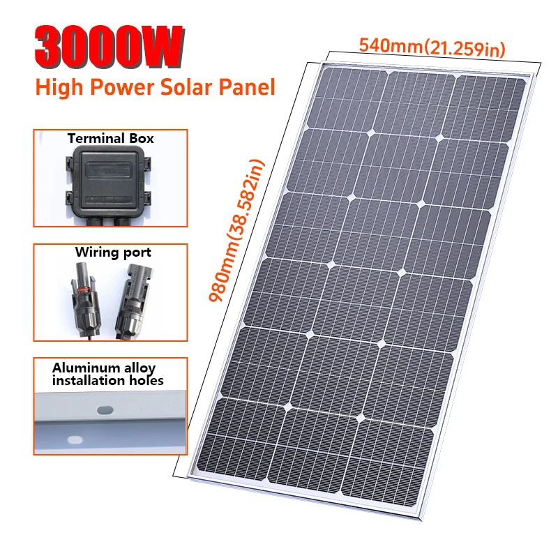 1000W 2000W 3000W  Solar Panel Generator 18V Photovoltaic panel Power Charging Suburban Household Roof complete photovoltaic kit