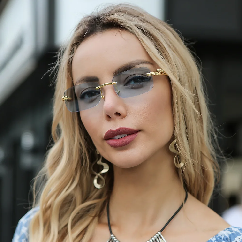 

women's square glasses New Rimless Vintage MetalLeopard Head Sunglasses Fashion Frameless Tinted GlassesShades for Men new