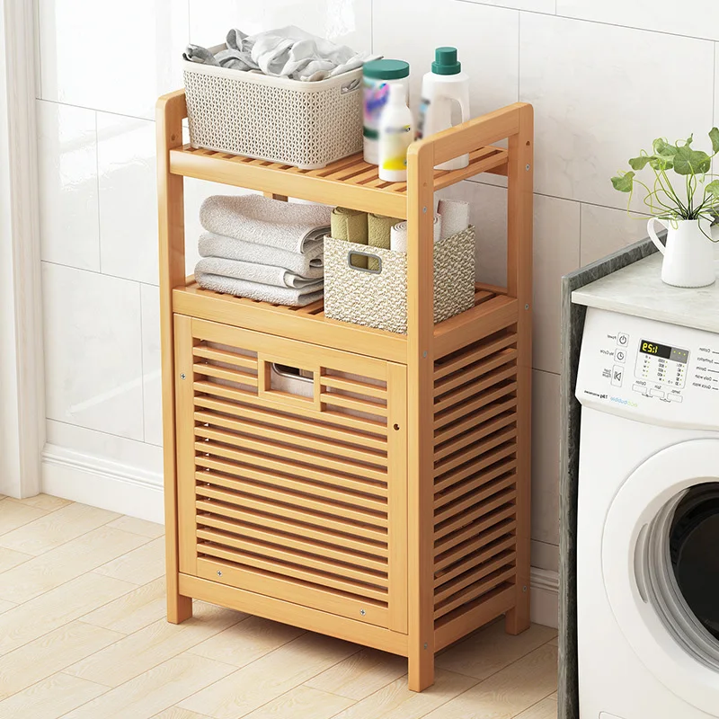 Solid Wood Bathroom Clothing Storage Rack Multi-Functional Multi-Layer Floor-to-Ceiling Dirty Clothes Basket