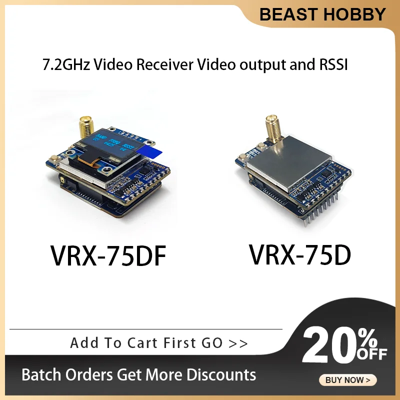 BeastHobby VRX75D VRX75DF 7.2GHz Video Receiver Video output and RSSI