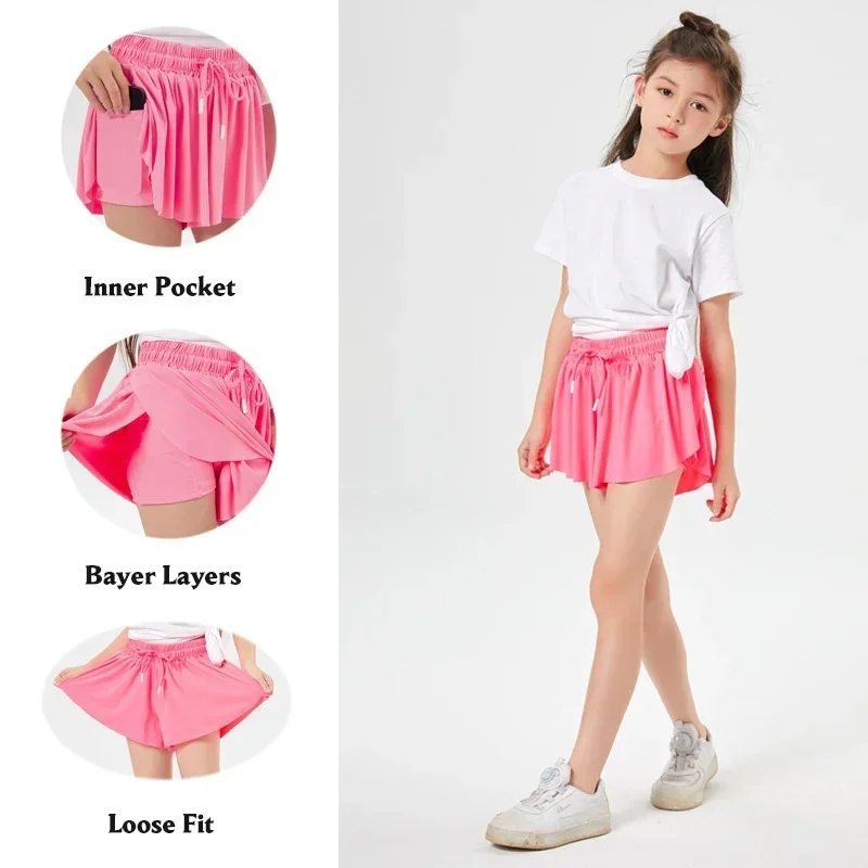 Cute Girls\' Sports Shorts with Pockets for Dancing,Running,Yoga,Tennis - Kids\' Athletic Exercise Training Bottoms Parent-child