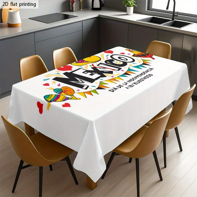 Vibrant Mexico Day Celebration Tablecloth Waterproof Fiesta Party Decor for Dining Room Kitchen Table Cover