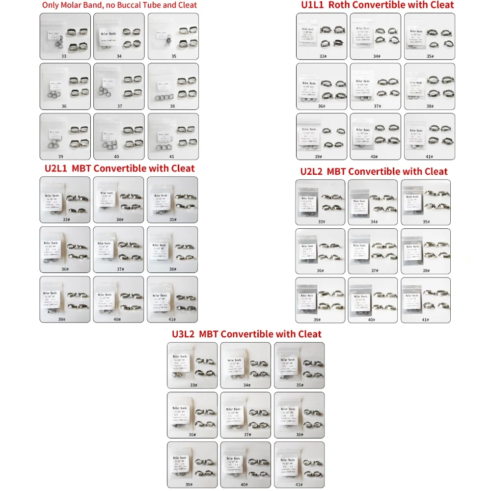 4Pcs/Pack Dental Orthodontic Molar Band Without Buccal Tube Without Cleat Roth U1L1 Convertible With Cleat MBT U2L2 U2L1 U3L2