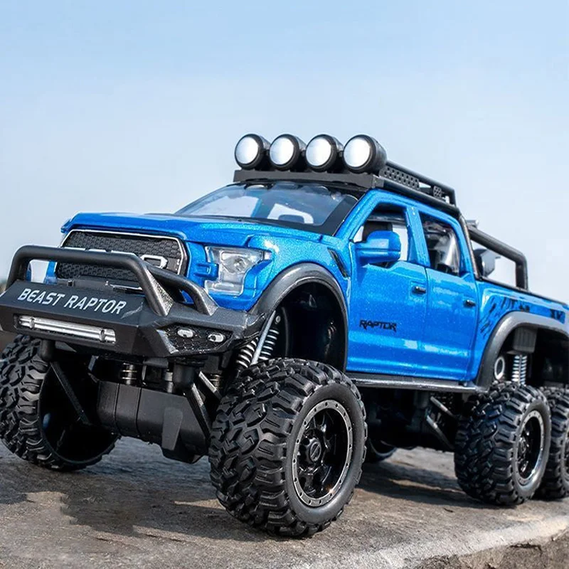 Modelo de aleación Raptor F150 1:24, sonido y luz geniales, exquisitos adornos de escritorio, la mejor colección para entusiastas de los modelos de automóviles