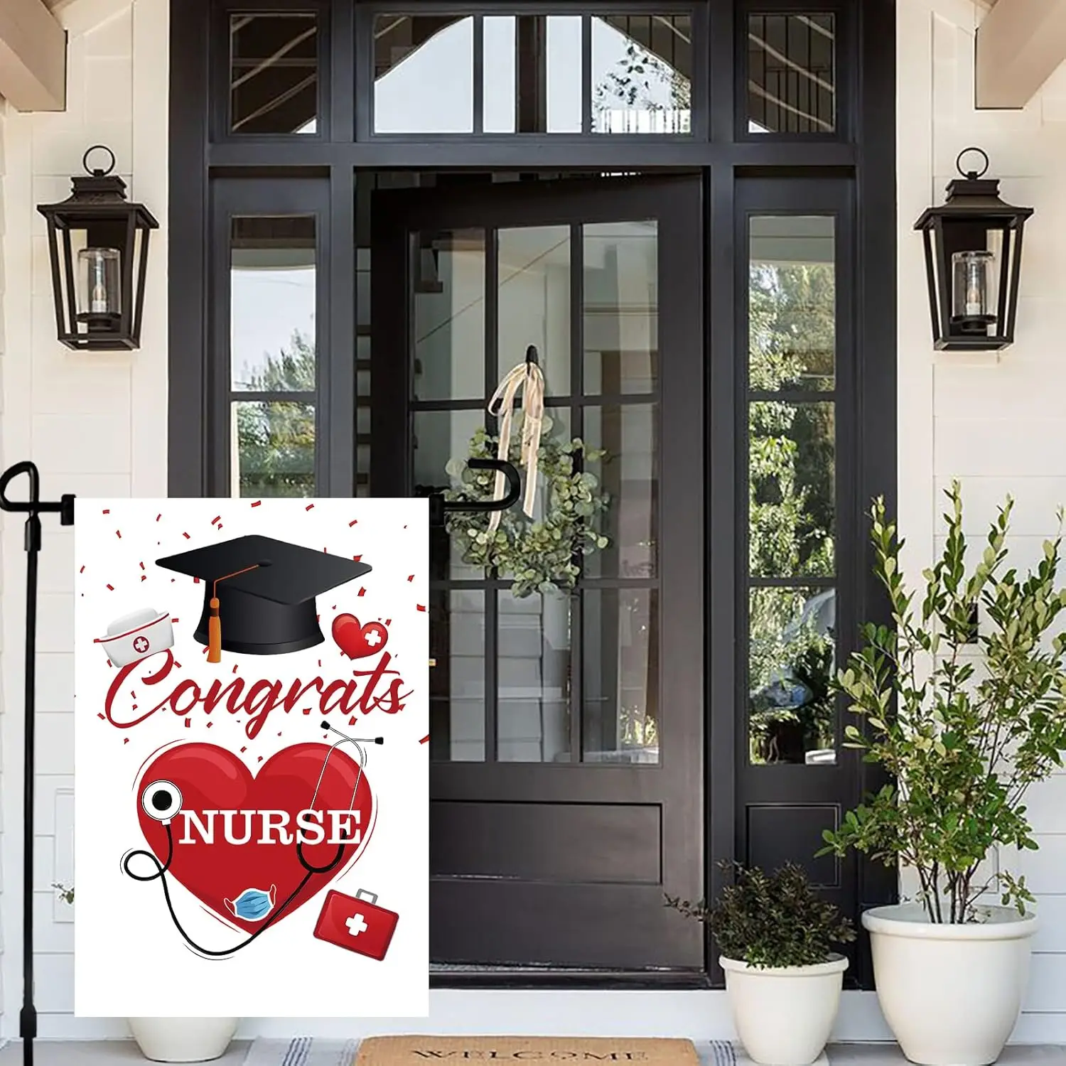 WHPCT Congrats Nurse Garden Flag, Red White Nurse Graduation Party Flag Door Porch Decor, Double Sided Vertical 12 X 18 In,  llz