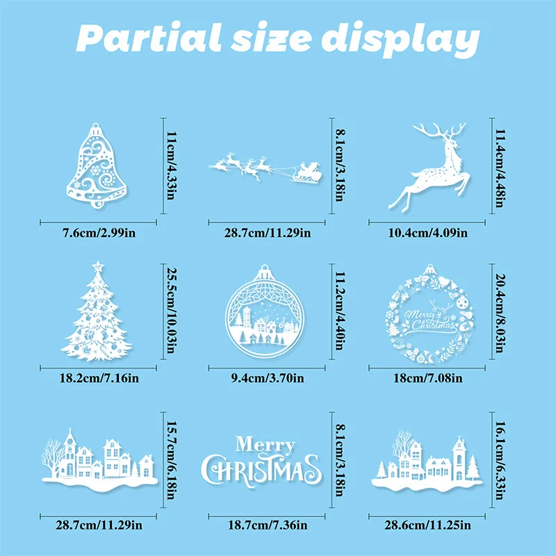 9pcs Snowflake Christmas Window Stickers Reindeer New Year Decal Wall Sticker White Christmas Electrostatic Stickers Decorations