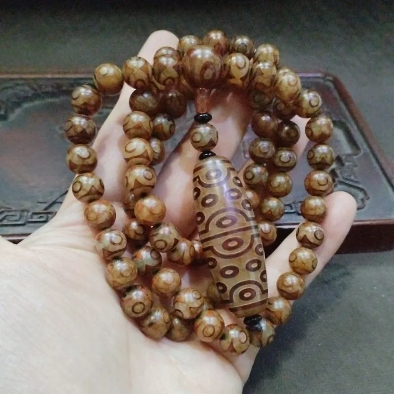 Vintage Agate Totem Prayer Bead Mala Necklace Tibetan Style Multi Eye Dzi Beads Meditation Jewelry