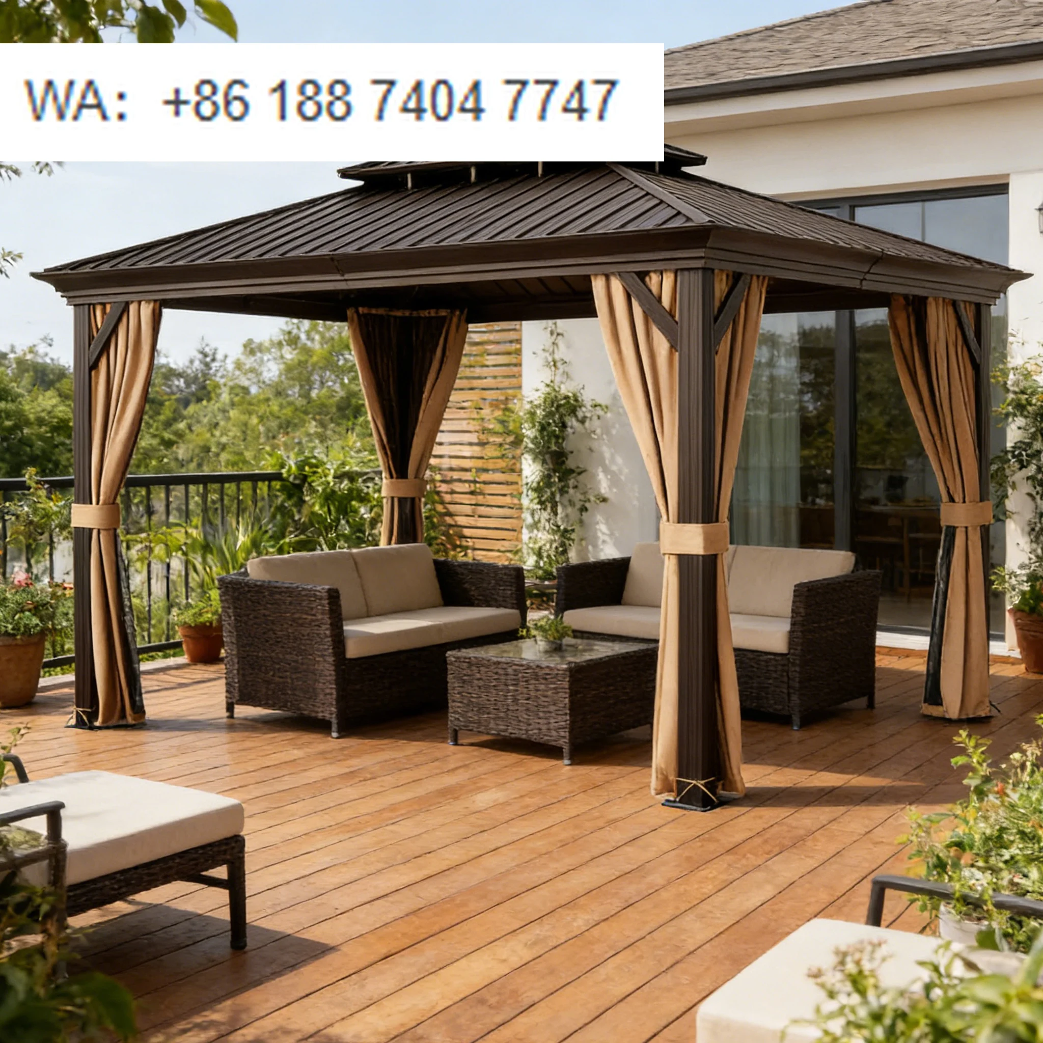 Modern Hardtop Gazebo with Color Steel Plate Double Roof for Balcony Swimming Pool Patio Park Terrace Outdoor Living