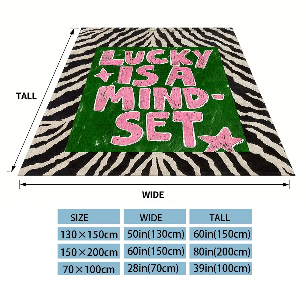 Funny Lucky Is A Mindset Throw Blanket Boho Chic Zebra Print Cozy Sofa Throw for Couch Decor