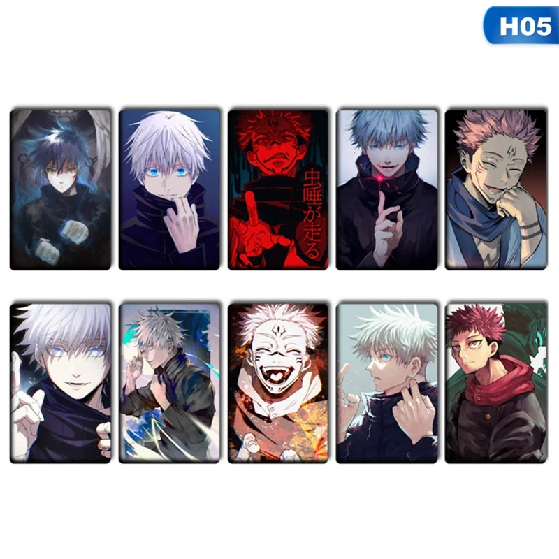 10PCS/Set Anime Jujutsu Kaisen Card Sticker Crystal LOMO Cards Stickers Photocards ID BUS Card Stickers for Fans Collection