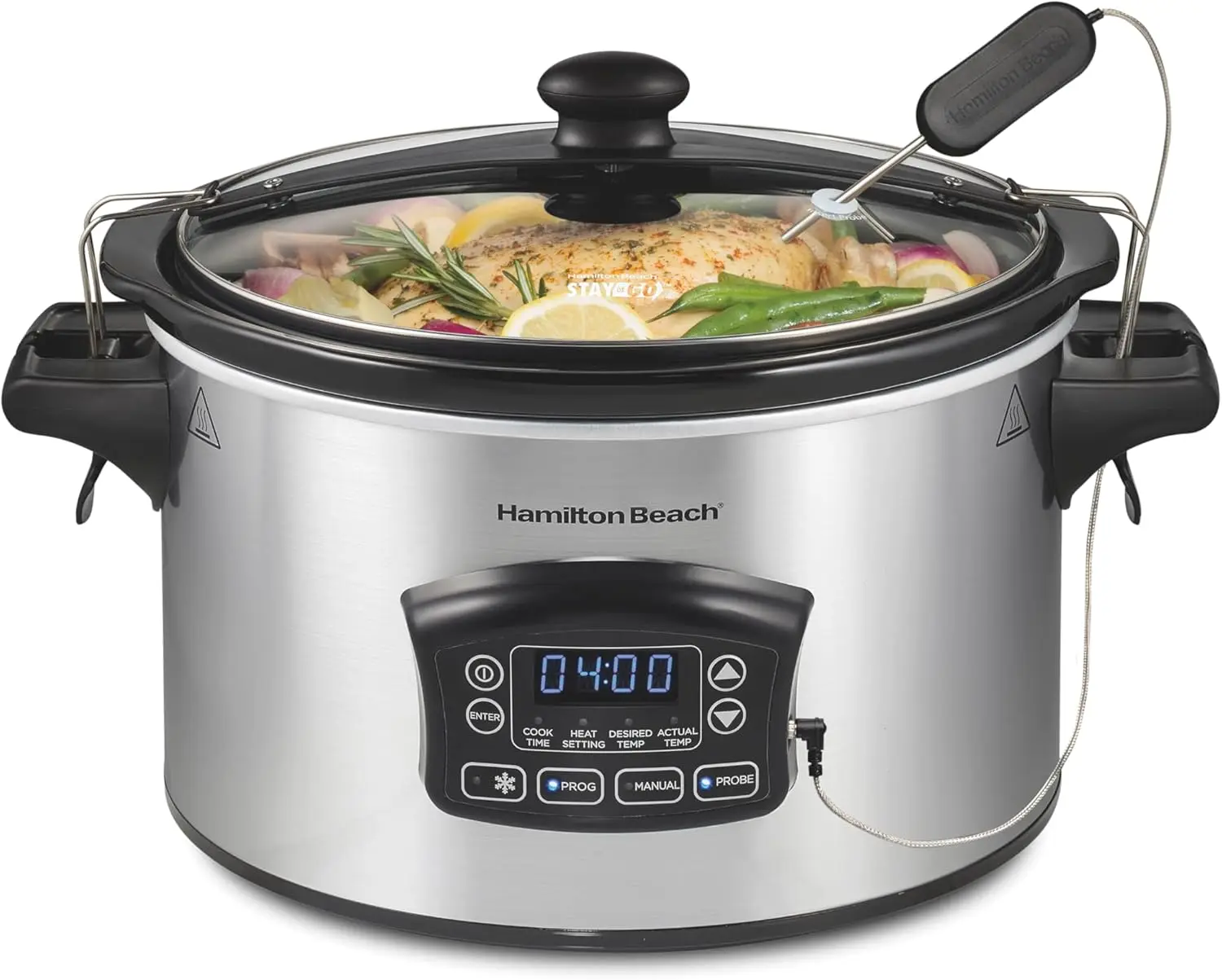 

Beach Portable 6 Quart Set & Forget Digital Programmable Slow Cooker with Lid Lock, Temperature Probe & Defrost Setting