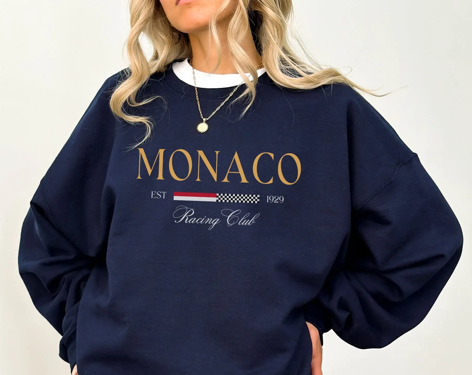 Women's MONACO Print Sweatshirt Female Fashion All-Match Street Hoody Crewneck Casual Hoodies Pullover Oversize Clothing