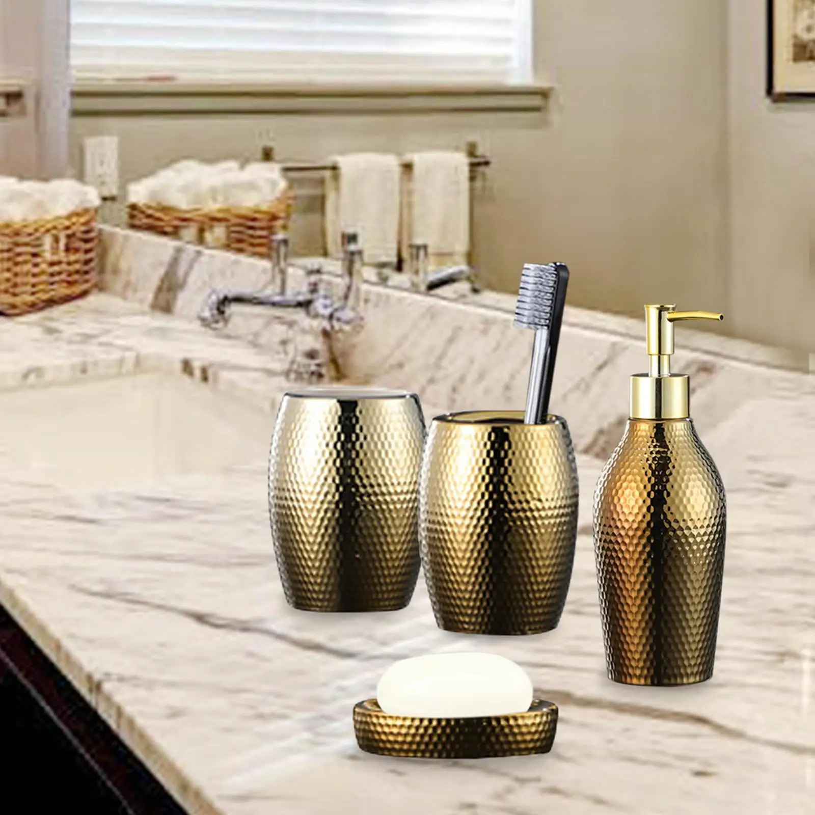 Nordic Bathroom Accessories Set, Ceramic Bath Golden Supplies 4 Pcs/Set