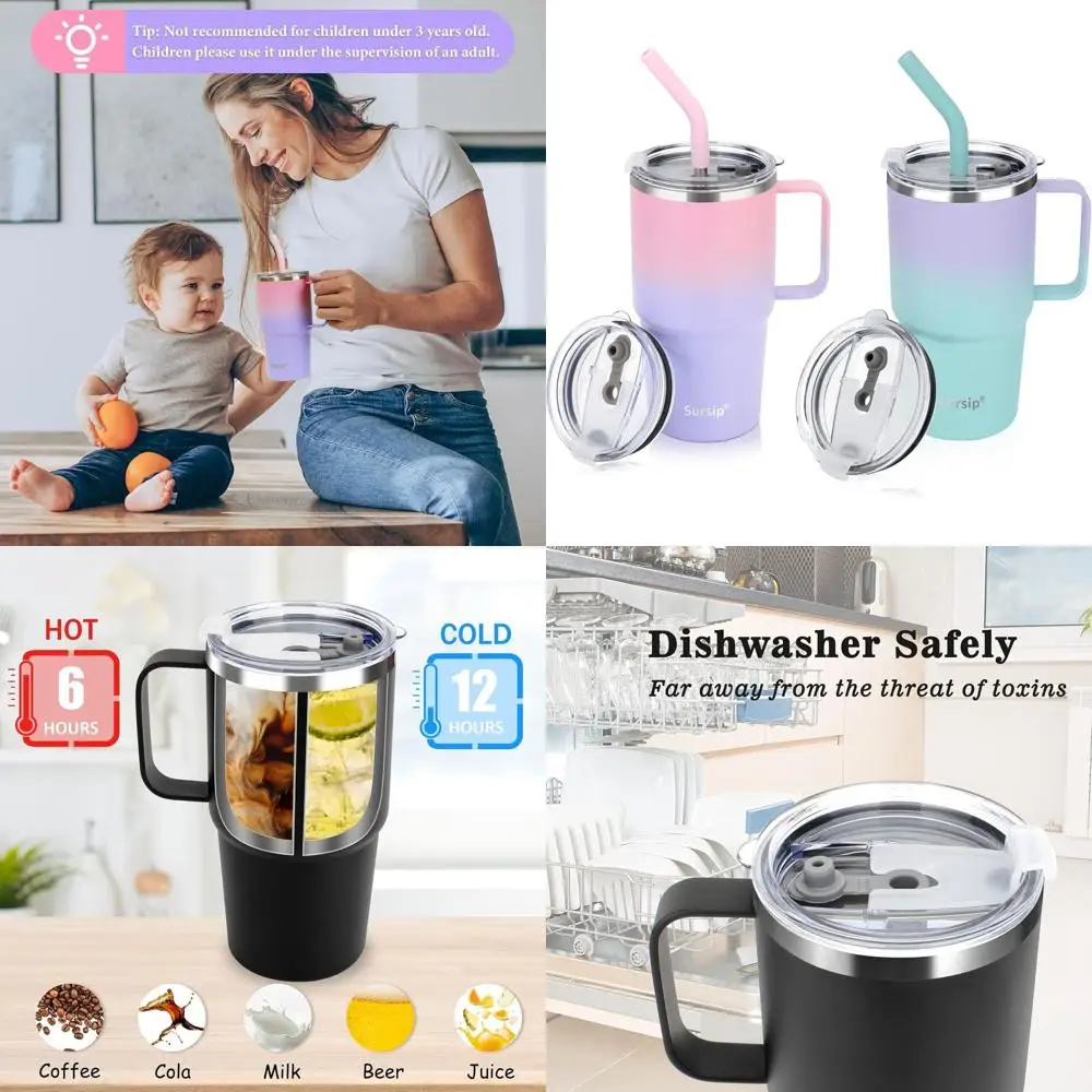 

Double-Walled 24oz Stainless Steel Tumbler with Straw and 2 Lids - Insulated Travel Mug for Hot/Cold Drinks, Perfect for Car, Ho