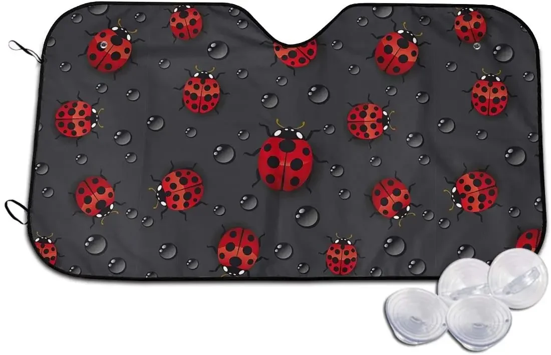 Kiuloam Car Windshield Sun Shade,Red Ladybug Rain on Dark UV Protection Foldable Auto Sunshade for Car Prevent Your Car from Sun